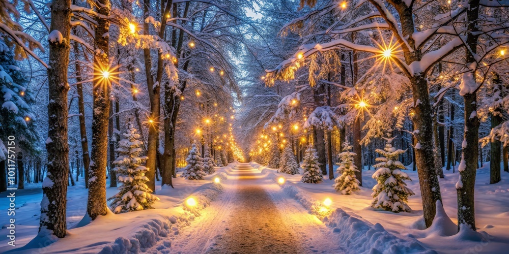 Winter Wonderland Path, Snow Covered Trees, Magical Lights, Winter, Snow, Forest Winter Wonderland Path, Snow Covered Trees, Magical Lights, Winter, Snow, Forest