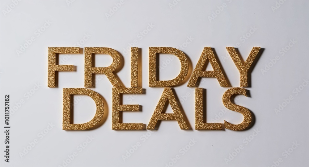 Friday deals word lettering gold hue elegant concept on plain white background Friday deals word lettering gold hue elegant concept on plain white background