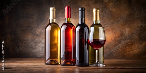 Wine Bottles and Glass on Wooden Table, Wine, Alcohol, Beverage