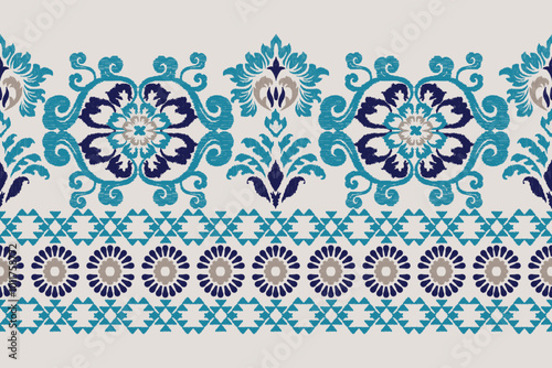 Vintage seamless pattern with floral ornaments. Ikat geometric folklore.Tribal ethnic in Aztec style. Folk embroidery Indian, Scandinavian, Gypsydesign for texture, fabric, clothing, wrapping 