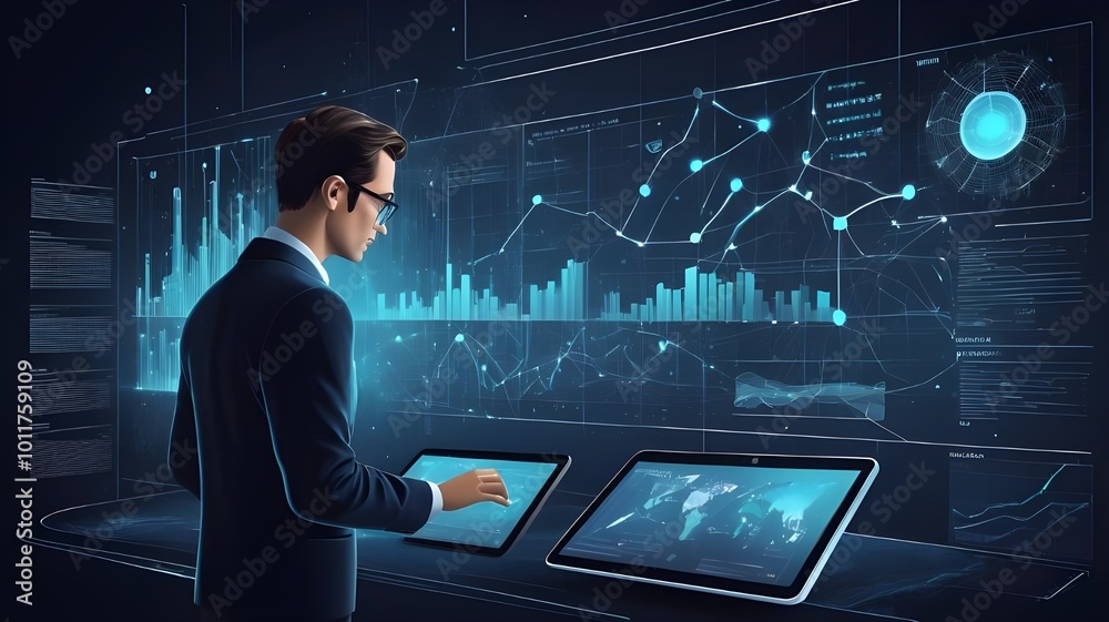 Data science and big data technology. Big data analytics visualizing complex data set on touchscreen. Data mining. Data science and big data technology. Big data analytics visualizing complex data set on touchscreen. Data mining.
