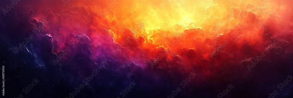 Fiery clouds of red, orange, and yellow contrast with a deep, dark blue sky. Fiery clouds of red, orange, and yellow contrast with a deep, dark blue sky.