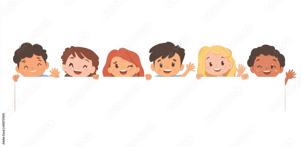a set of illustrations of people peeking out from behind blank canvases, smiling and waving at the viewer, flat design, white background Generative AI a set of illustrations of people peeking out from behind blank canvases, smiling and waving at the viewer, flat design, white background Generative AI
