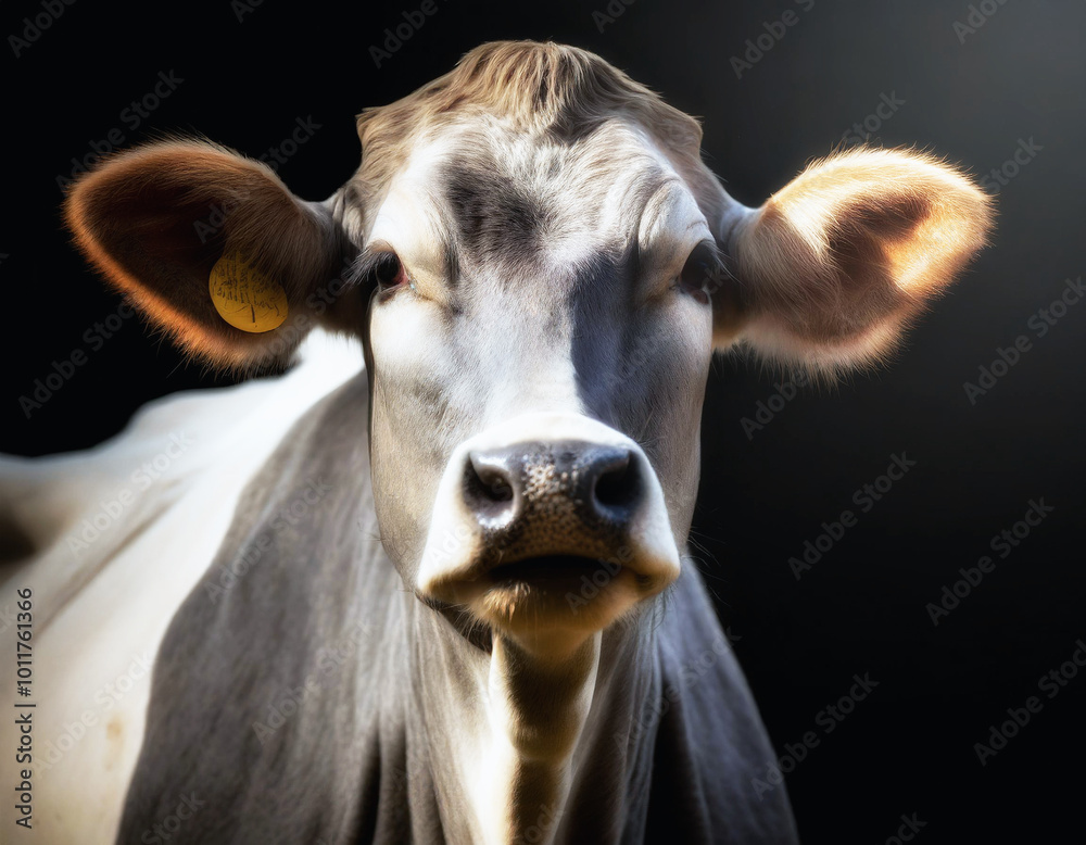 Retrato primer plano de una vaca aislada sobre fondo negro Retrato primer plano de una vaca aislada sobre fondo negro
