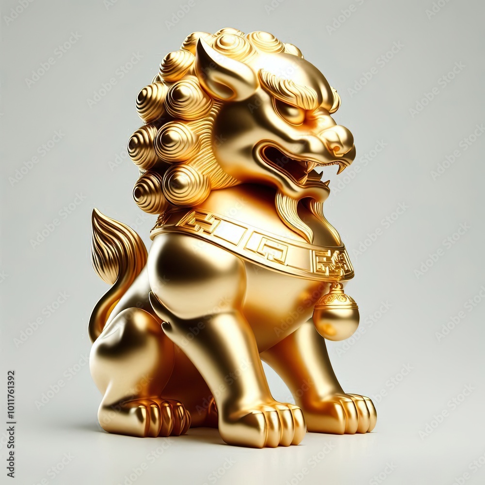 Fototapeta premium a beautiful gold shinny metallic chinese kylin character