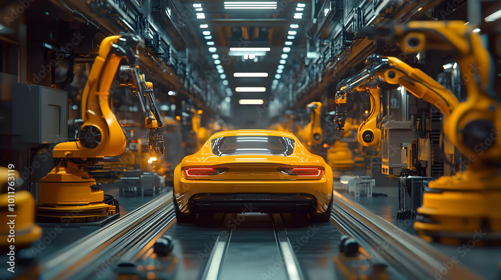3D Illustration of a Car on an Assembly Line in a Factory 3D Illustration of a Car on an Assembly Line in a Factory