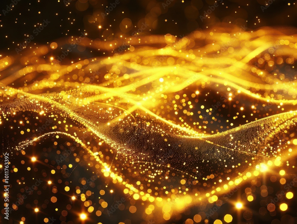 luxurious digital gold particles shimmering wave of golden light and sparkling dots create opulent, abstract background. dynamic movement suggests celebration and prosperity. luxurious digital gold particles shimmering wave of golden light and sparkling dots create opulent, abstract background. dynamic movement suggests celebration and prosperity.