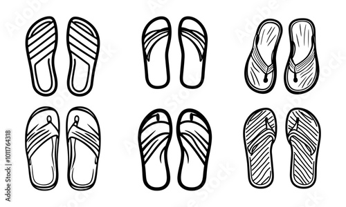 Flip flop set silhouette isolated on white background
