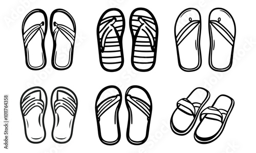 Flip flop set silhouette isolated on white background
