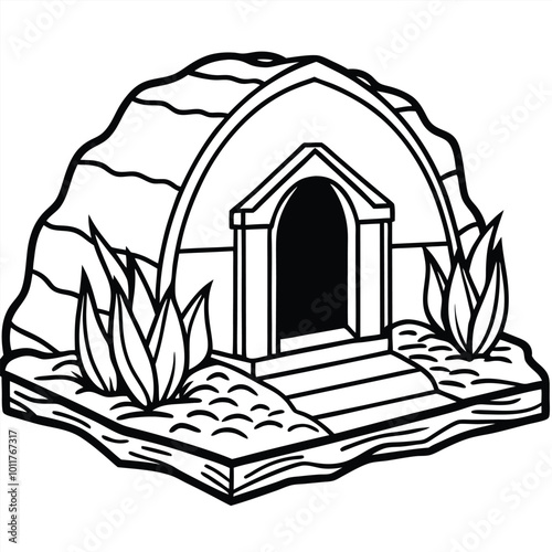 Empty tomb vector line art