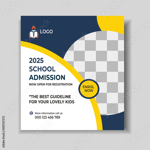 School admission open social media post design, back-to-school promotion square banner layout template, educational Instagram and Facebook post kit, high-quality web banner for enrollment ads 