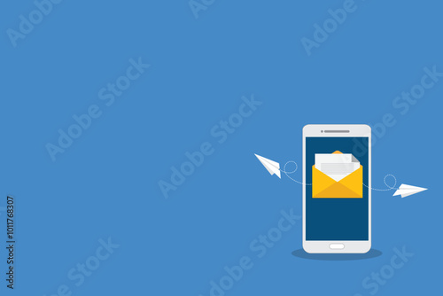 Newsletter. Illustration of email marketing. subscription to newsletter, news, offers, promotions. a letter and envelope. subscribe, submit. send by mail.	