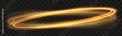 Light wave of shiny gold lines.Gold color glowing design element.Wavy bright stripes.
