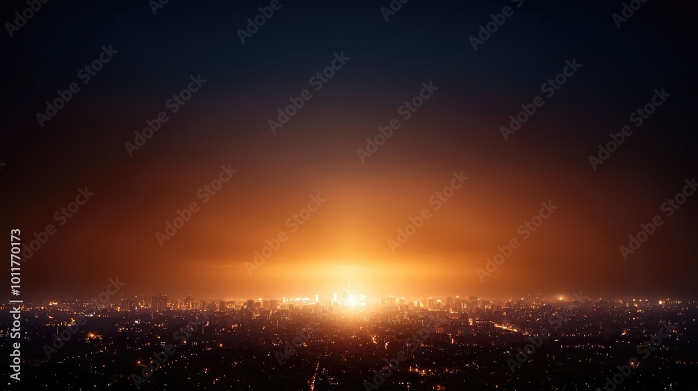 A breathtaking skyline view at dawn, showcasing a bright horizon illuminating the city below with a warm orange glow. A breathtaking skyline view at dawn, showcasing a bright horizon illuminating the city below with a warm orange glow.