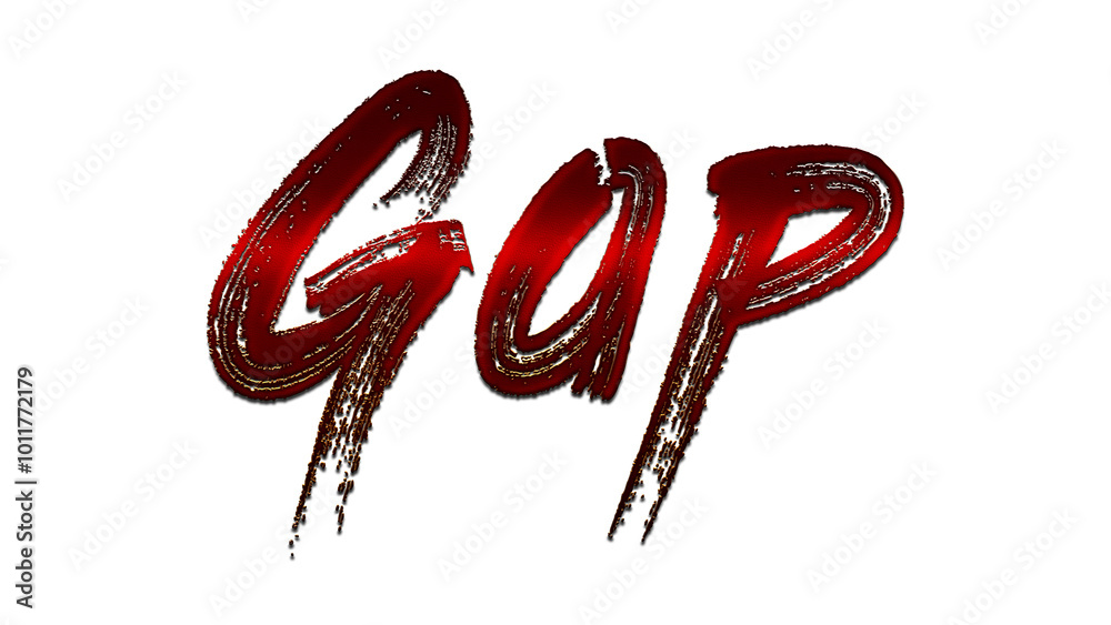 3D blood red word design of Gap on white background. 3D blood red word design of Gap on white background.