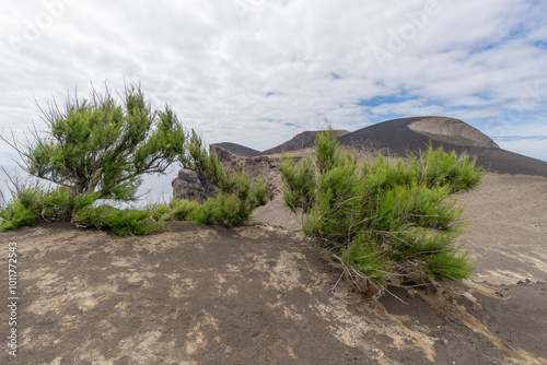 Horta city in Faial island Azores Portugal Capelinhos lighthouse and volcano photo