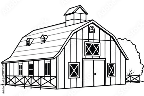 Farm building vector silhouette