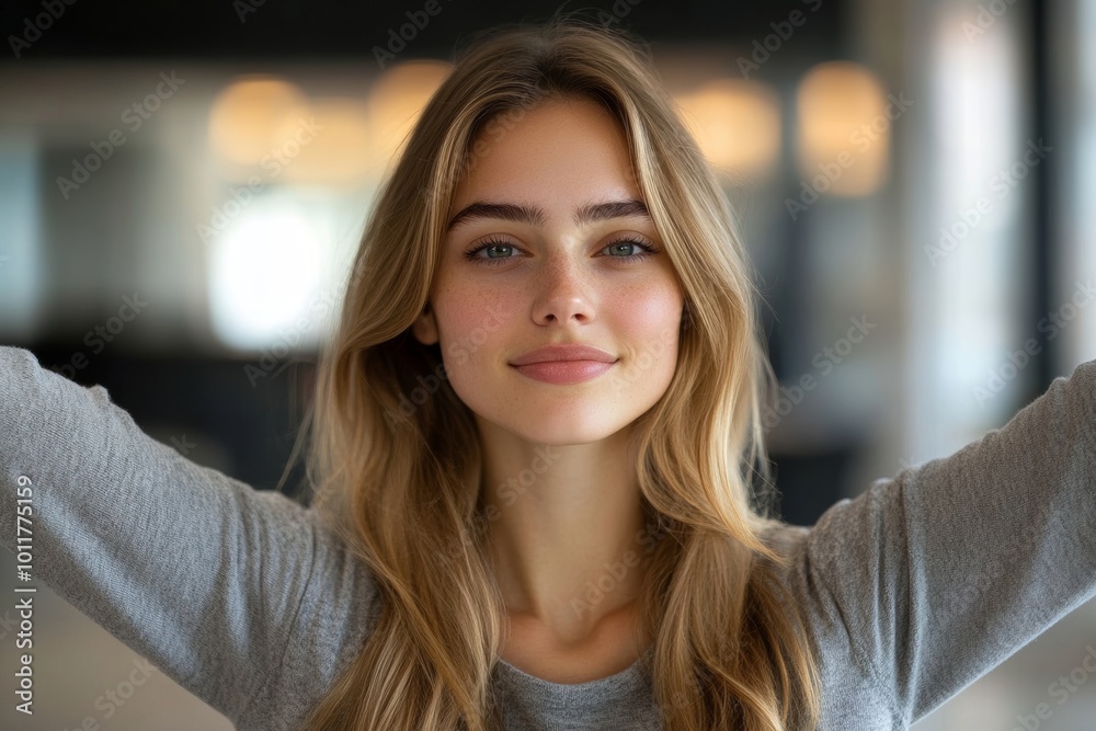 Female Manager Stretching Her Arms, Generative AI Female Manager Stretching Her Arms, Generative AI