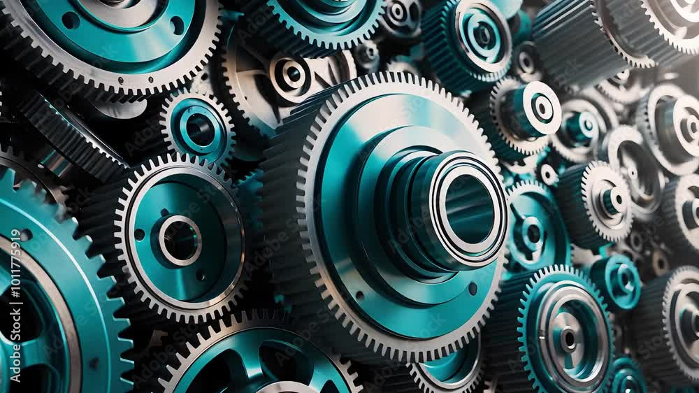Close-Up of Interconnected Metallic Gears and Cogs in a Mechanical System Close-Up of Interconnected Metallic Gears and Cogs in a Mechanical System