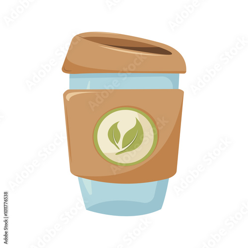 Reusable cup for coffee, tea, etc.  Ecological concept. Isolated illustration for card, postcard, cover. EPS 10
