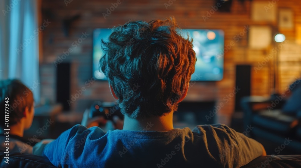 Rear View Of An People Playing Video Games, Generative AI Rear View Of An People Playing Video Games, Generative AI