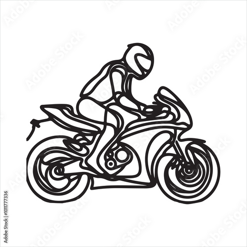 single one line Biker silhouette on white background