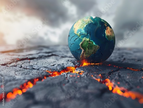 Fractured Earth Spewing Molten Lava   A Dystopian Vision of Global Warming s Consequences photo