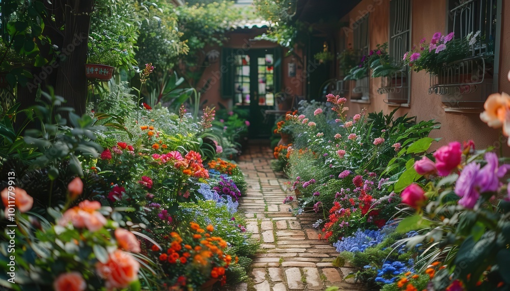 Bohemian garden with vibrant flowers, eclectic and inviting, Urban, Soft hues, Photograph, Artistic living Bohemian garden with vibrant flowers, eclectic and inviting, Urban, Soft hues, Photograph, Artistic living