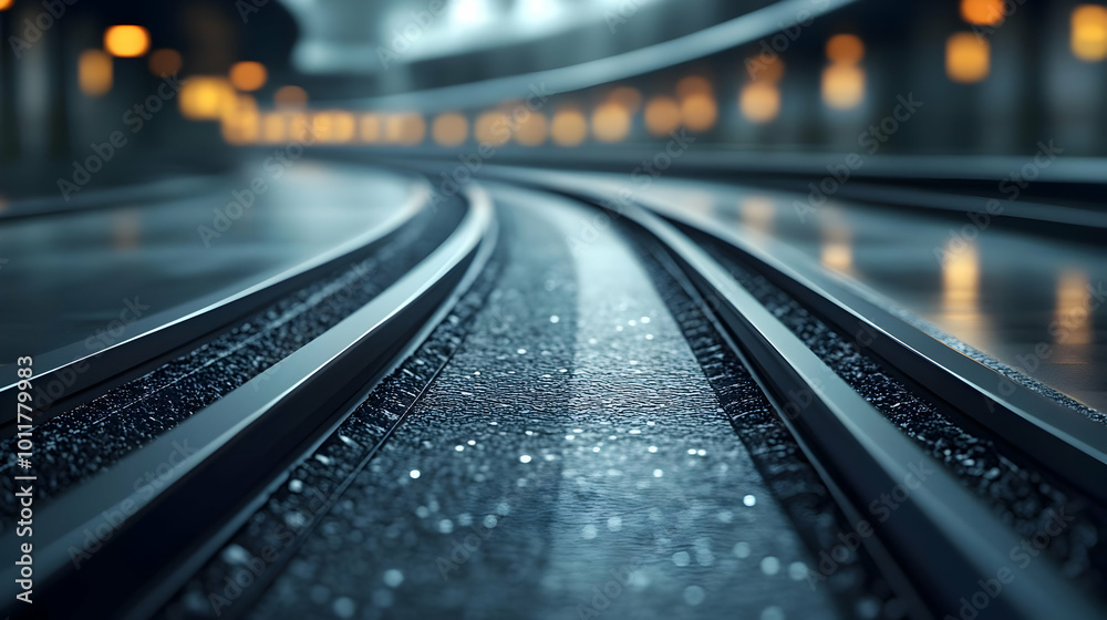 Wet Train Tracks 3D Illustration Wet Train Tracks 3D Illustration