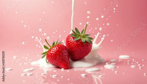 Fresh Red Strawberries Splashing in Milk: A Vibrant Culinary Scene for Food Branding and Marketing