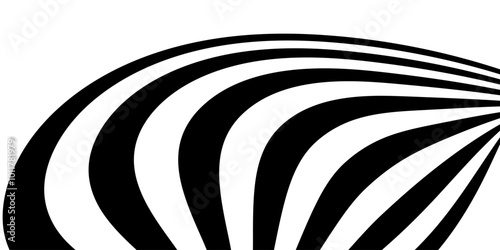Abstract perspective line stripes in black colour with 3d dimensional effect isolated on white.