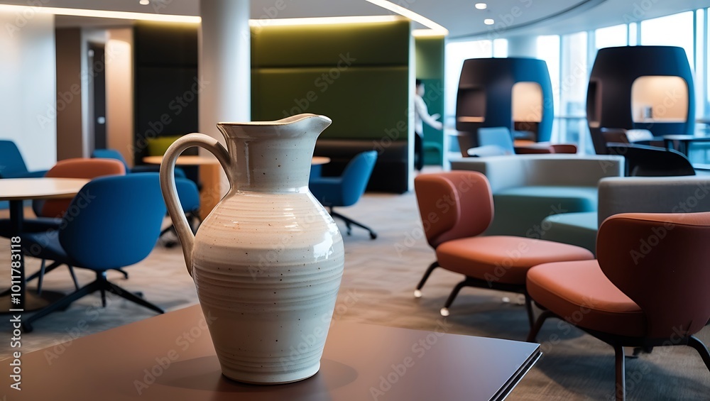 This contemporary pitcher is the perfect addition to modern office environments, particularly those featuring collaborative spaces such as private work pods, brainstorming corners, and lounge areas. This contemporary pitcher is the perfect addition to modern office environments, particularly those featuring collaborative spaces such as private work pods, brainstorming corners, and lounge areas.