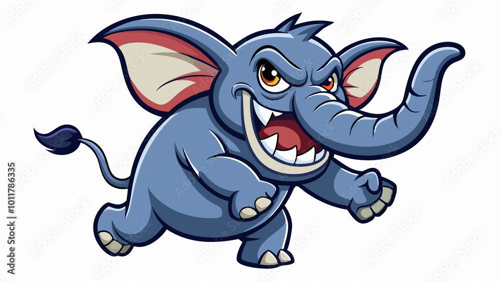 Evil Grinning Elephant Cartoon Jumping with Claws - Vector Illustration for Sports Logos, Billboards, and Flex Printing Evil Grinning Elephant Cartoon Jumping with Claws - Vector Illustration for Sports Logos, Billboards, and Flex Printing