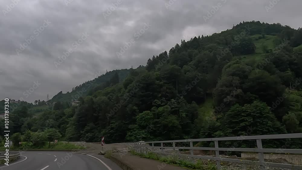 highway road in the countryside, roadside and asphalt, mountains, green forest and blue sky highway road in the countryside, roadside and asphalt, mountains, green forest and blue sky
