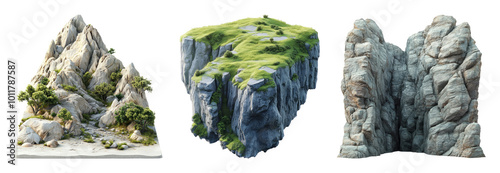 Natural rock formations with greenery and textures