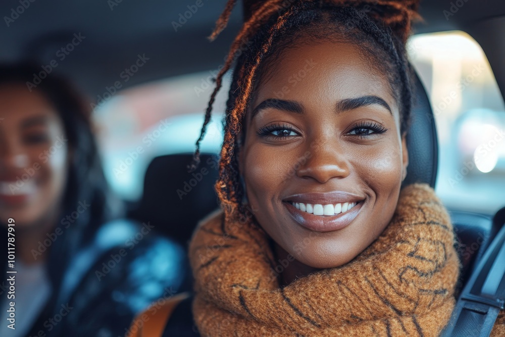 Woman Sitting In Car With Friends, Generative AI Woman Sitting In Car With Friends, Generative AI