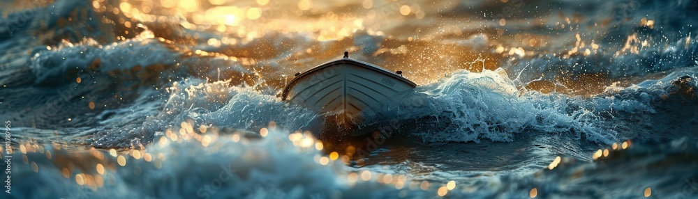 Fototapeta premium Electric watercraft on dynamic waves, modern and thrilling, Coastal, Cool tones, Photograph, Water adventure