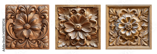 Decorative wood carvings with floral designs