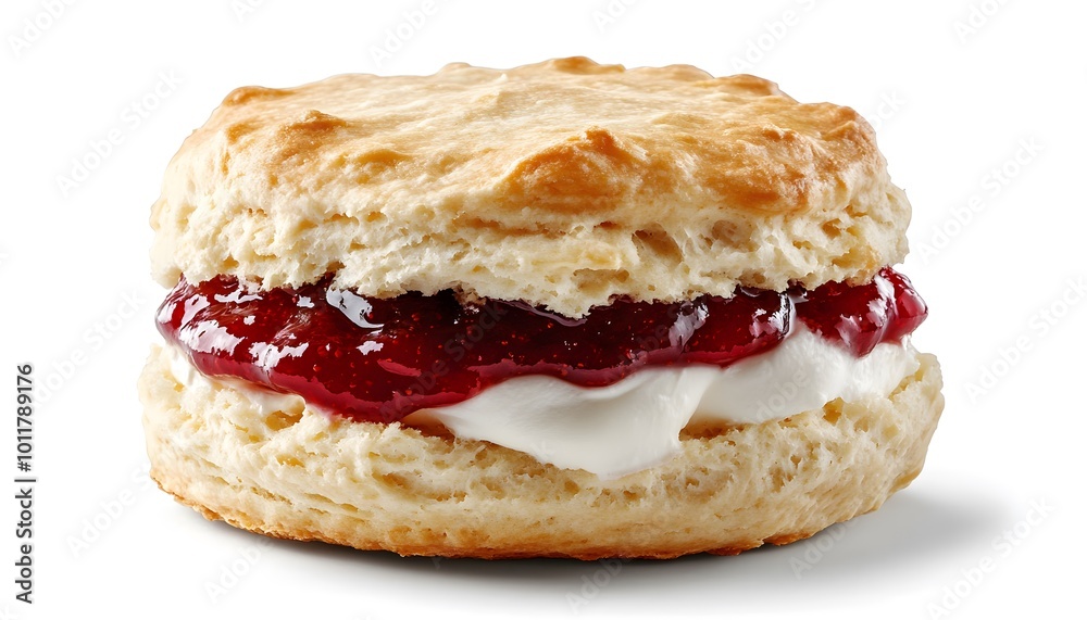 Delicious biscuit with cream and jam stacked in layers, perfect for breakfast or dessert, showcasing tempting textures and colors. Delicious biscuit with cream and jam stacked in layers, perfect for breakfast or dessert, showcasing tempting textures and colors.