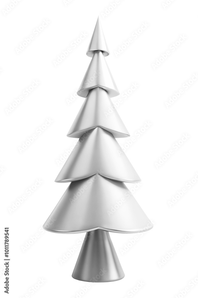 Minimalist silver metallic Christmas tree on transparent background. Festive holiday decoration Minimalist silver metallic Christmas tree on transparent background. Festive holiday decoration