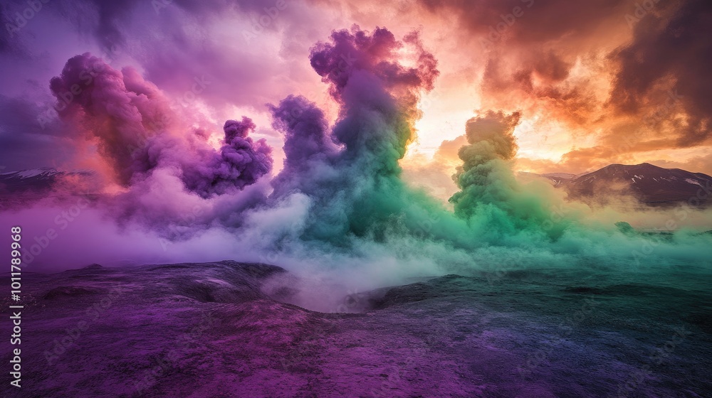 Fototapeta premium Dramatic Colorful Vivid Clouds at Sunset Landscape