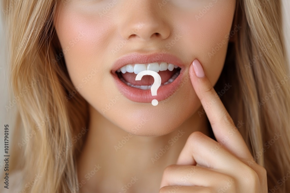 Woman Dental Teeth Question Mark, Generative AI Woman Dental Teeth Question Mark, Generative AI