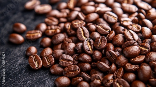 Dark Roasted Espresso Beans in High Contrast Focus