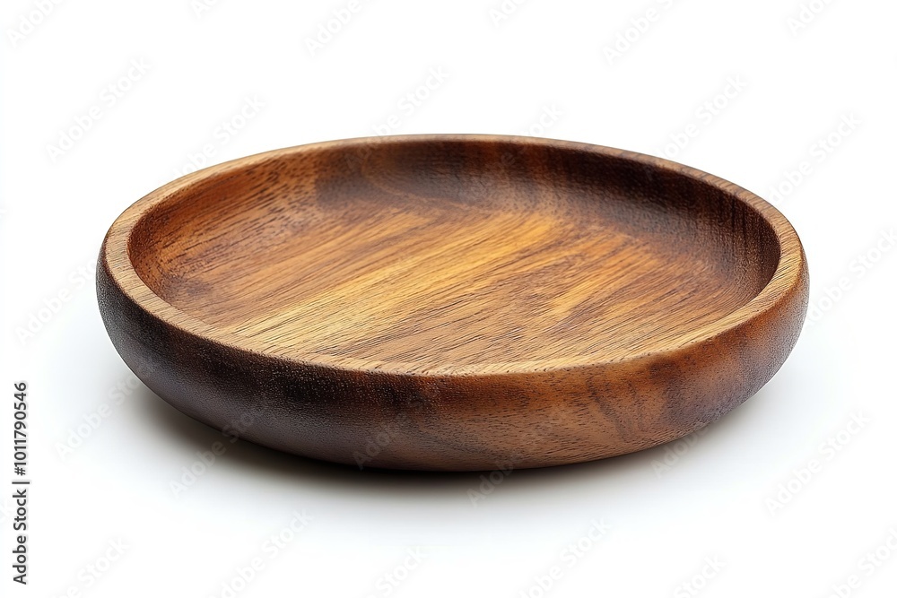Solitary wooden platter on white backdrop. Generative Ai Solitary wooden platter on white backdrop. Generative Ai