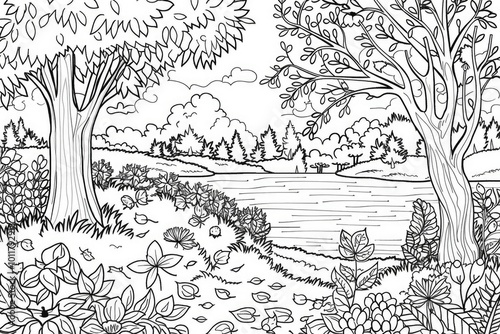 Wallpaper Mural Coloring book illustration of a Vibrant Autumn Scene with Rich Colors Torontodigital.ca