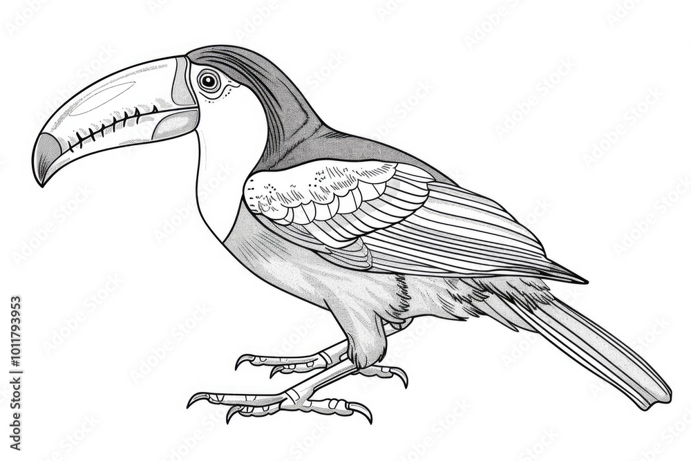 Obraz premium Coloring book illustration of a unique bird species