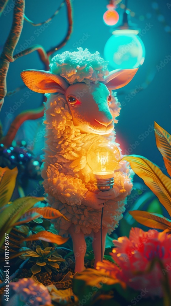 A sheep is holding a light bulb in its mouth A sheep is holding a light bulb in its mouth