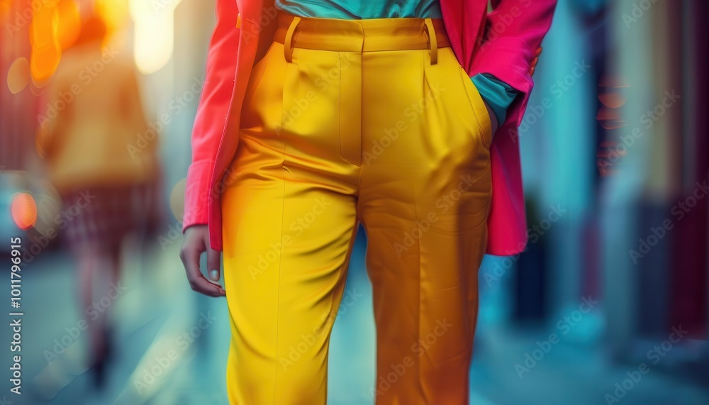 Obraz premium Urban street style photography with dynamic scenes, stylish and vibrant, Fashion, Bright hues, Photograph, City life