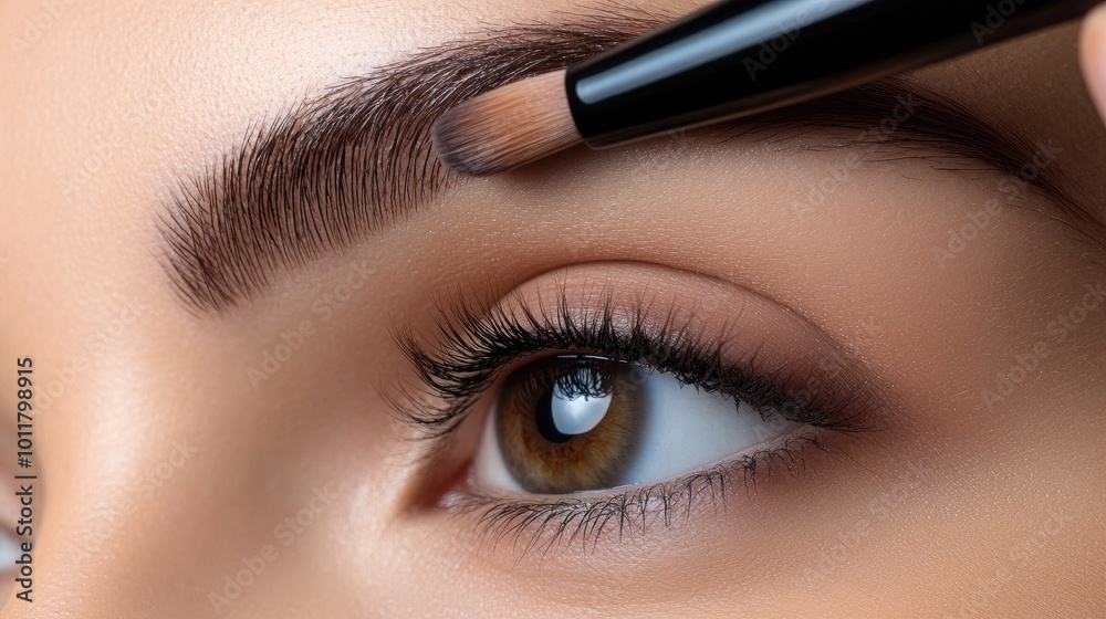 Naklejka premium Close-Up of Eyebrow Makeup Application Technique