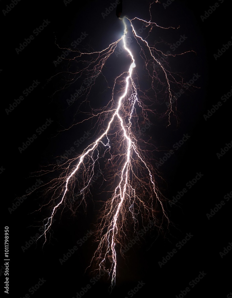 Powerful lightning strike illuminating a stormy night sky Powerful lightning strike illuminating a stormy night sky